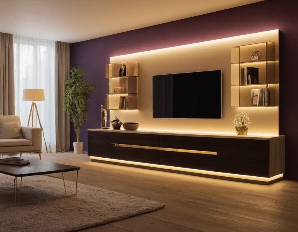living room with a European wardrobe with essential decoration elements